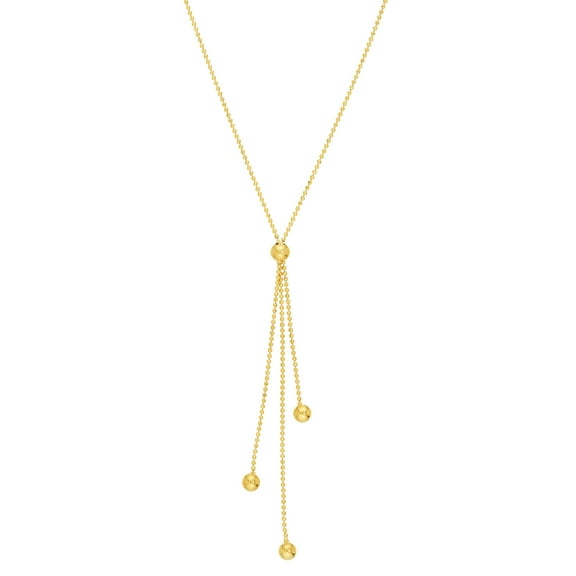 Honey Crush Real 14K Yellow Gold Polished Triple Bead Dangle Lariat Necklace (2.93mm, 17in)
