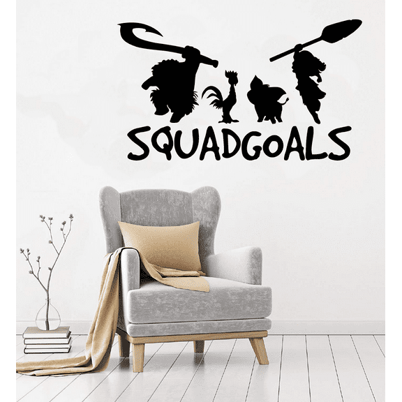 Squad Goals Cute Moana Maui Pua The Pig And Hei Hei Character Silhouette Vinyl Wall Art Sticker Decal For Home Kids Room Study Room Boys Girls Room Wall Décoration Design Wall Décor Size (24x40 inch)