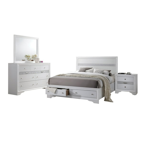 Acme Furniture White Naima 4 Piece Storage Bedroom Set Walmart Com Walmart Com