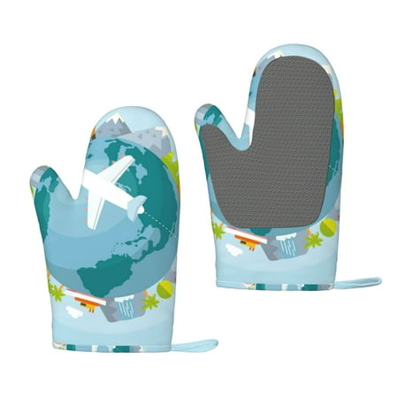 

Hirioo Dreaming Travel for Silicone Oven Mitts for BBQ Baking Cooking Set of 2 Heat Resistant 260℃ Non-Slip Kitchen Essentials