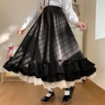 thumbnail image 2 of Gidyq Vintage Lace Patchwork Black Skirt Women French Elegant Ruffles A Line Skirt Female Japanese Fashion Lolita Midi Skirt, 2 of 19