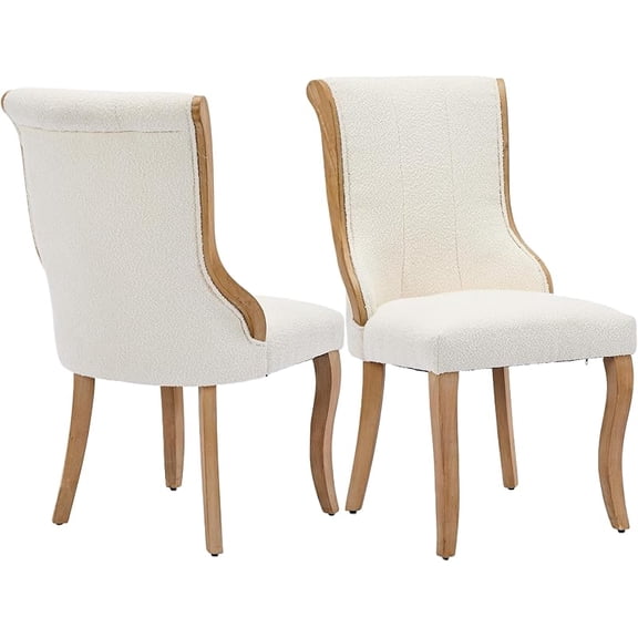 Velvet Dining Room Chairs Set of 2,Kitchen Chairs with Curved Wood Trim & Sculpted Legs,Upholstered Dinner Chair with Accent Seating,for Dining Room, Kitchen, Living Room (Beige   Fabric   Foam)