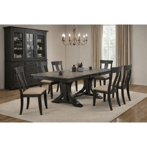 7-Pc Deco Wood Dining Set in Gray/Black Stone