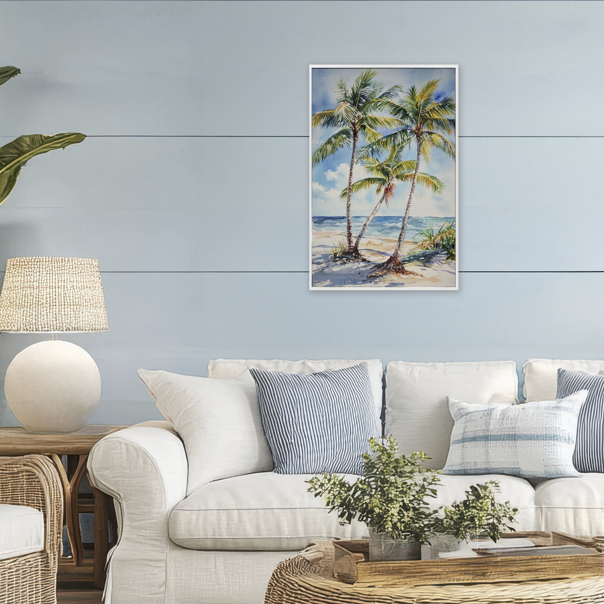 Stupell Industries Windy Palm Trees on Shore White Framed Giclee Art, design by Petal Prints Design
