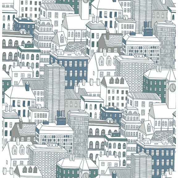 Brewster West Teal City Unpasted Non Woven Wallpaper, 20.5-in by 33-ft, 56.4 sq. ft.