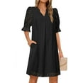 thumbnail image 2 of ZJXFGS Flattering Dresses For Apple Shape Tiered Mini Casual Shift Dress Women's V Neck Short Sleeve Hollow Out Lace Ruffle Dresses With Pocket Eyelet Summer Dresses for Women Black L, 2 of 8