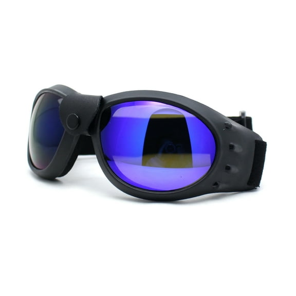 Cafe Racer Reflective Color Mirror Lens Retro Paded Riding Goggle Sunglasses Black - Blue Mirror
