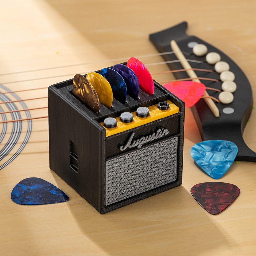 Personalized 3D Printed Guitar Pick Holder - Retro Guitar Amp Model With Custom Name