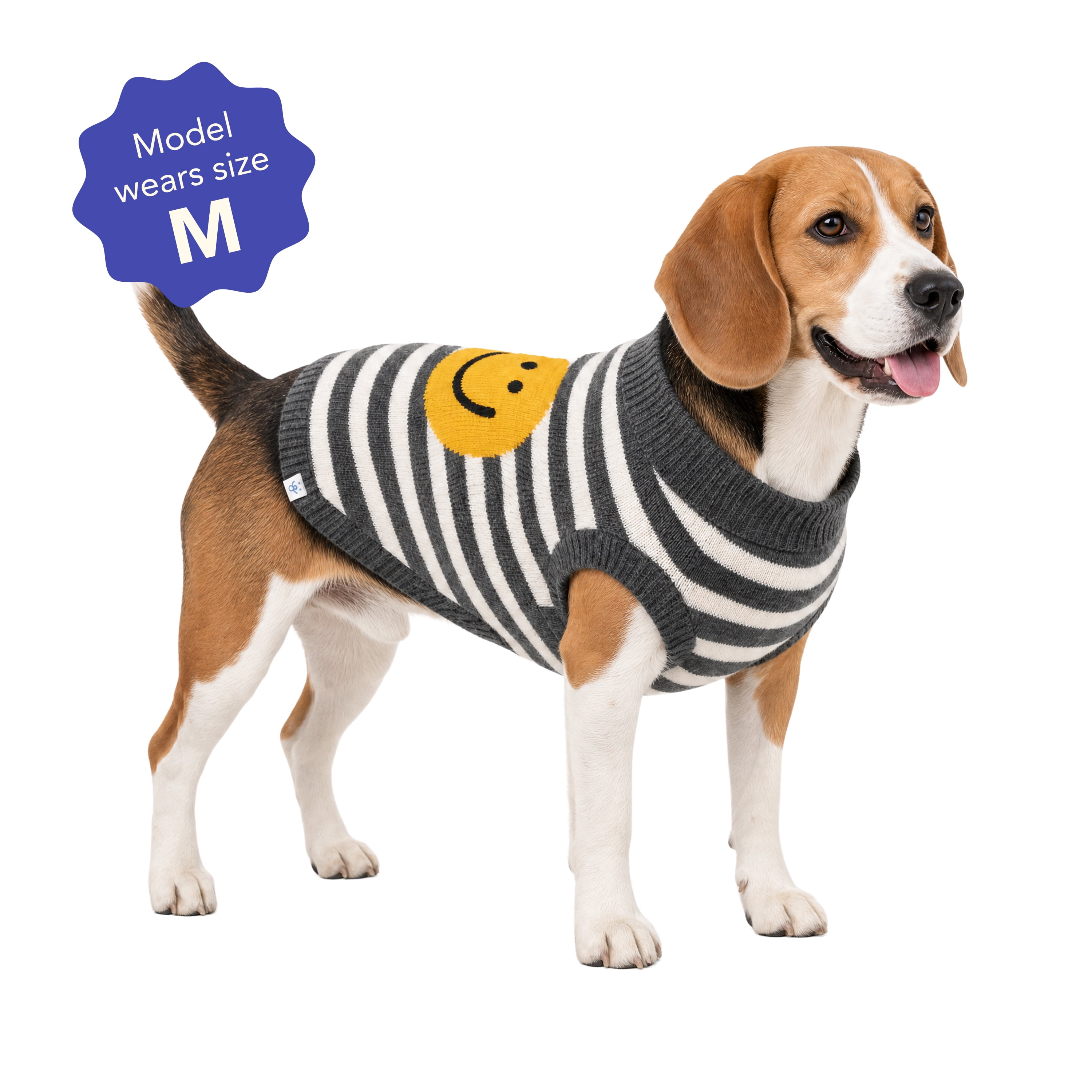 Oodles Smiley Face Striped Turtle Neck Fall Dog Sweater, Multicolored, Medium