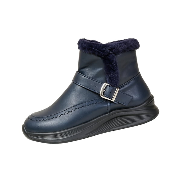EKVAHL Women's Winter Snow Boots, Slip‑On Buckle Strap Ankle Booties, Non‑Slip Thick Sole Warm Boots for Cold Days Navy