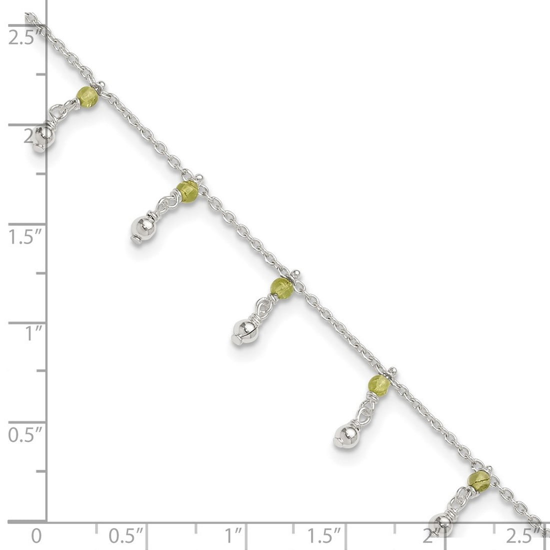 925 Sterling Silver Peridot Bead Ankle Bracelet 9 Inch Spring-Ring 1mm Wide Link Bracelet for Women