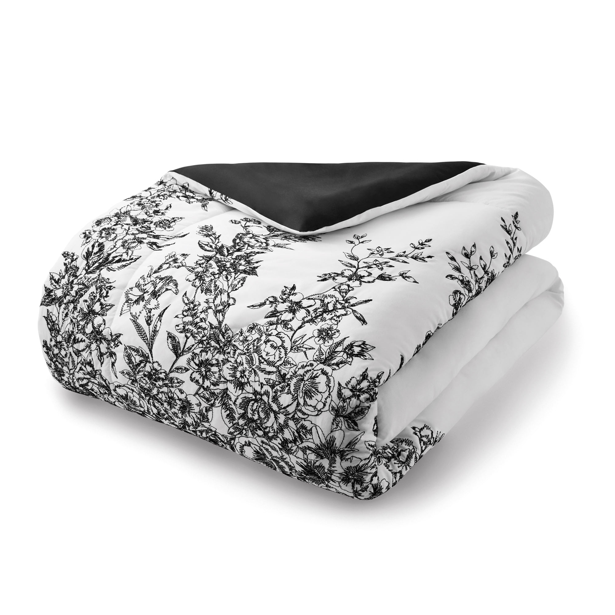 Mainstays 5-Piece White and Black Embroidered Comforter Set, Full/Queen