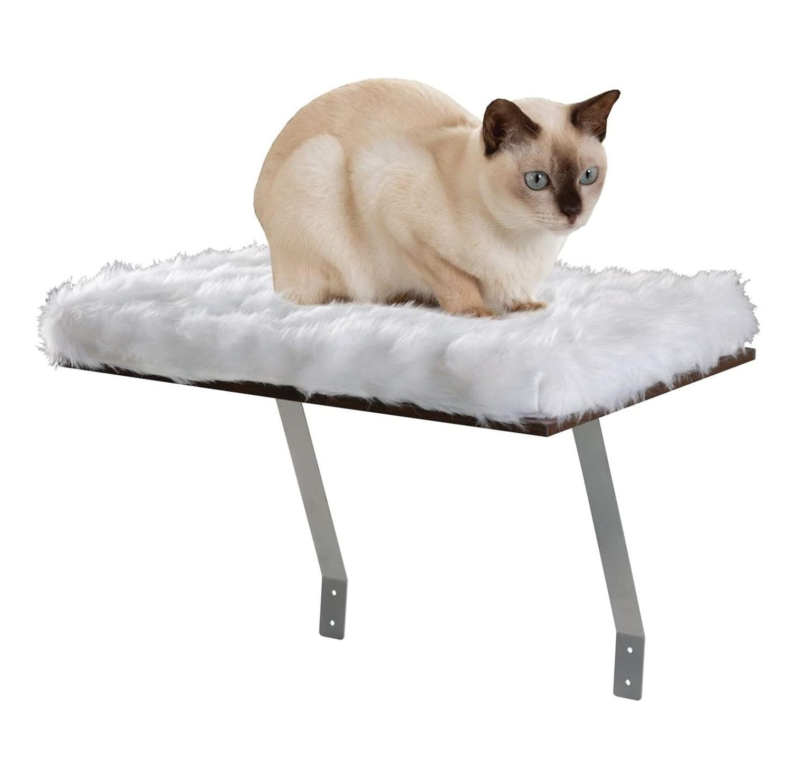 Window Mount Cat Perch - Window Sill Shelf, Padded Cat Wall Bed, Space Saving Furniture for Pets, Removable Faux Sheepskin Cover, Holds 20-35 Pounds