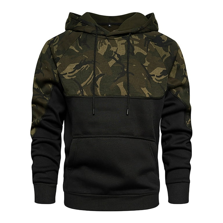 EHTMSAK Men's Hoodie Drawstring Drawstring Aztec Print Sweatshirt for Men  Long Sleeve Hooded Coats for Men Camouflage Mens Dress Jacket Black3 L