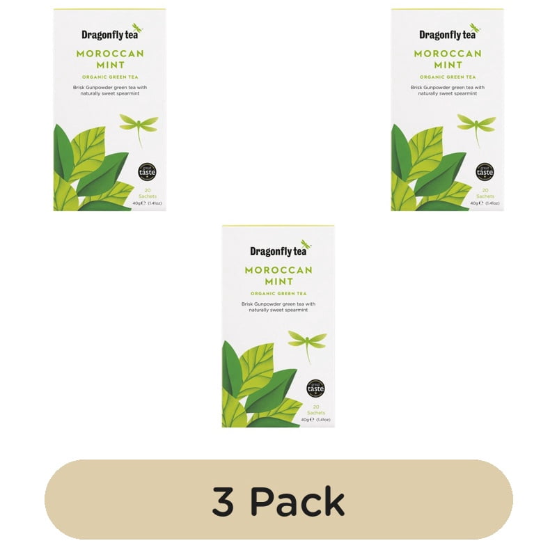 Dragonfly Organic Moroccan Mint Green Tea Bags 20's, British Import (Pack of 3)