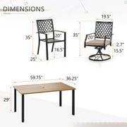 Sophia & William 7-Piece Outdoor Patio Dining Set Teak-grain Table and Chairs Metal Furniture Set