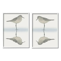 Stupell Industries Tranquil Sandpiper Reflection Nautical Bird Beach Shore Graphic Art White Framed Art Print Wall Art, Set of 2, Design by Ziwei Li