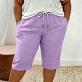 thumbnail image 6 of Ruimatai Womens Capri Cropped Pants Drawstring Elastic Waist Pocket Button Detail Plus Size Casual Vacation Trousers, 6 of 7