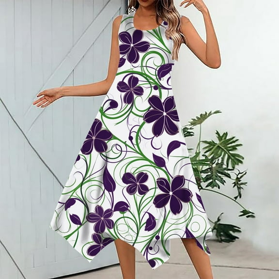 Women's Casual Summer Dress Sleeveless Handkerchief Hem Long Tank Dress Beach Dress With Pockets Dresses in Casual Summer Dresses for Older Women Tunic Party Dress Women Size 16 Dresses for Women