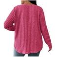 thumbnail image 6 of Rib Knitted Tops for Women Long Sleeve V Neck Casual Loose Oversized Tshirts Plus Size Blouses Solid Pullover Shirts Pink,2XL, 6 of 6