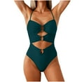 thumbnail image 2 of UPPADA Womens Full Coverage One Piece Swimsuit Spaghetti Straps High Waisted One Piece Swimsuit Lace Up Cute Swimsuit Flattering Swimsuits Army Green,L, 2 of 6
