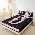 thumbnail image 4 of Manfei Personalized Letter D Queen Sheet Sets,Bow Monogrammed Theme Flat Sheet,Pink Black Queen Fitted Sheet For Girl Teens,Ultra Soft Bedroom Decor,4pcs, 4 of 7