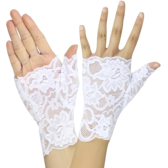 ToBeInStyle Women's Floral Lace Fingerless Gloves - One Size - White