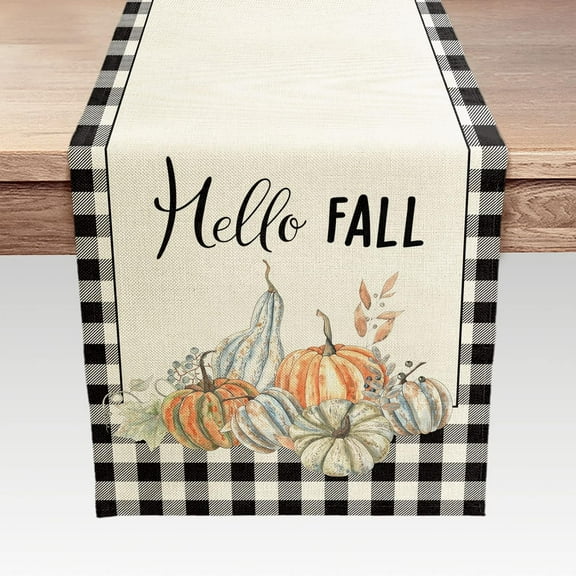 Buffalo Plaid Fall Pumpkin Table Runner, Seasonal Harvest Thanksgiving Autumn Vintage Kitchen Dining Table Decoration for Indoor Outdoor Home Party Decor 13 x 72 Inches