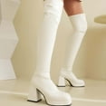 thumbnail image 4 of Womens Platform Thigh High Boots Sexy Fitted Leather Square Toe Chunky Heeled Pull on over The Knee Tall Boots, 4 of 6