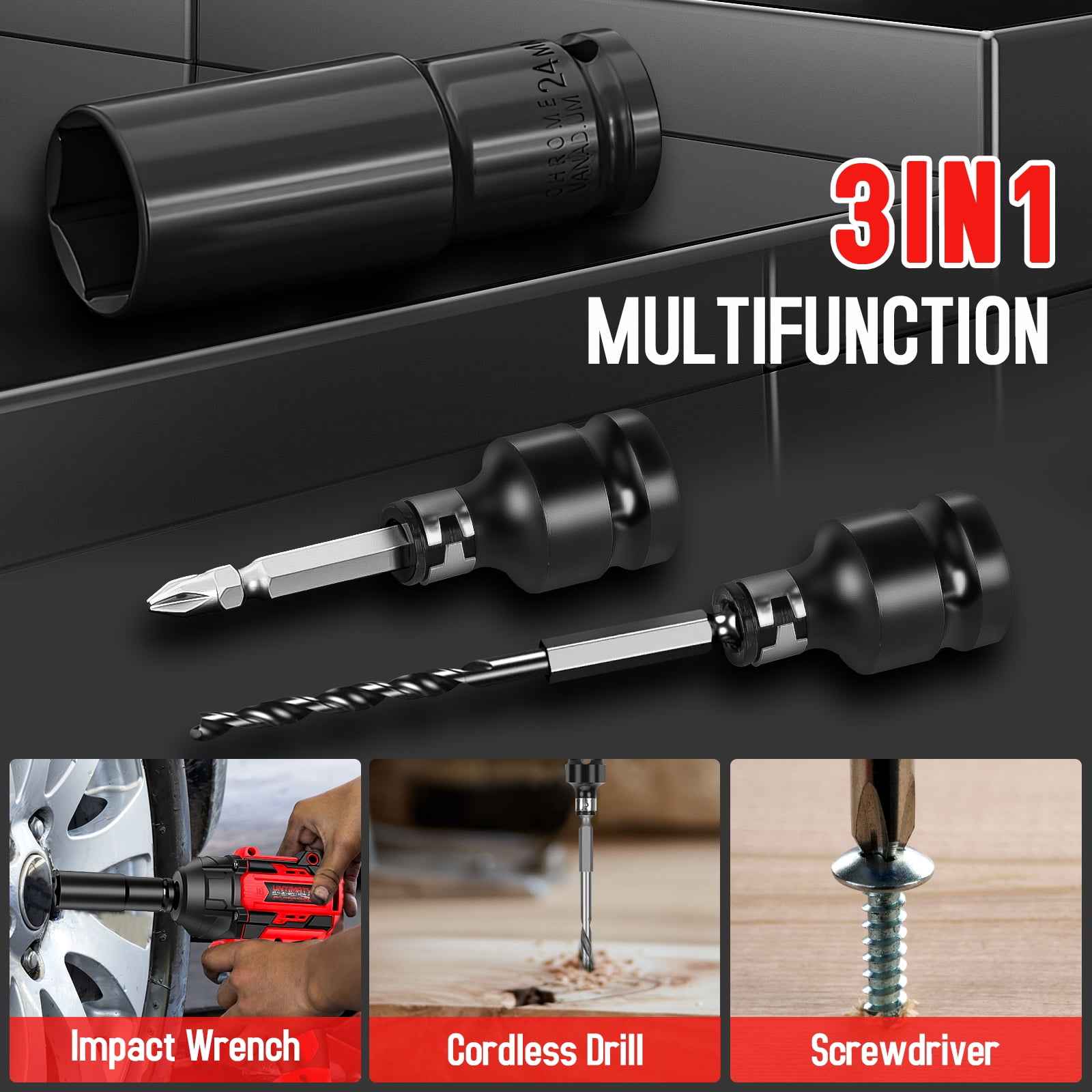 UNTIMATY Upgraded Brushless Impact Wrench 650Nm, Impact Gun 1/2'' with 4.0Ah Batteries, 9 Sockets, 8 Drills & 6 Screws
