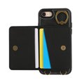 thumbnail image 7 of for iPhone 7 / 8 / SE 2022 & 2020 PU Leather Case, Card Slots and Zipper Pocket Kickstand, Classic Protective Shockproof Lightweight Ultra Slim lip Case Finger Ring Wrist Strap, Black, 7 of 7