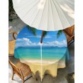 thumbnail image 3 of Outdoor Tablecloth with Umbrella Hole, Ocean Beach Spillproof Waterproof Outdoor Table Cover, Blue Sea Shoreline Coconut Coastal Palm Tree Patio Tablecloths for Party/Garden/Picnic, Round 60 inch, 3 of 9