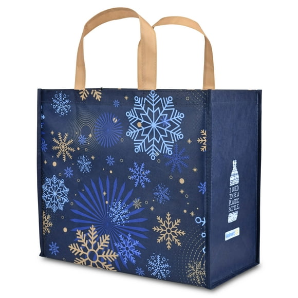 Walmart 2025 Snowflake Eco Friendly Winter Themed Reusable Grocery Bag Made of 100% Recycled Plastic Bottles- with 4 bottle holders