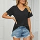 thumbnail image 2 of Camisa casual de color sólido para mujer para uso diario y compras, camiseta de manga corta con cuello en V XL negra, 2 of 6