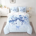thumbnail image 2 of jejeloiu Blue Bowknot Bow 7-Piece Bedding Comforter Set,Retro Bohemian Floral King Bedding Sets For Girls Kids Reversible, 2 of 8