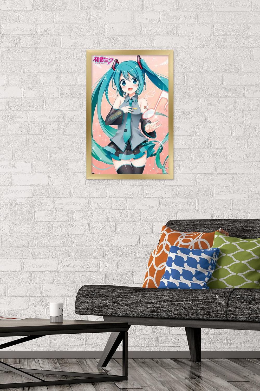 Hatsune Miku - Music Note Wall Poster with Push Pins, 14.725" x 22.375"