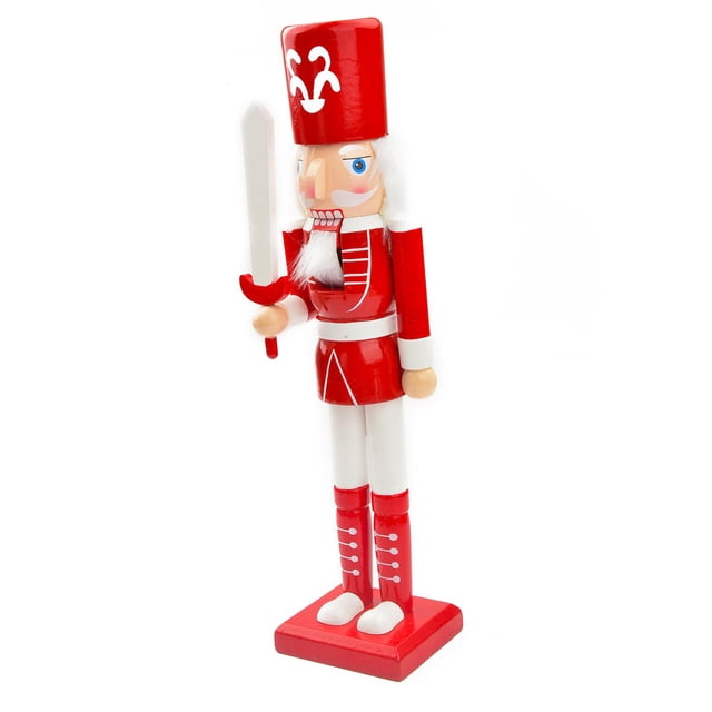 Cascanueces de madera de 25 cm pintado a mano, artesanía de pie, cascanueces navideños para Rojo