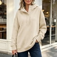 thumbnail image 5 of SYwaren Half Button Hoodie for Women Oversized Pullover Casual Long Sleeve Fall Sweatshirt Solid Color Tops, 5 of 9