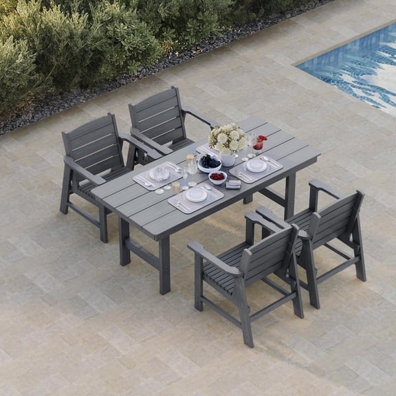Mosbrisa HDPE Patio Dining Set, Poly Lumber Table and Chair, with Umbrella Hole, for Outdoor, Garden, Yard, Lawn (5 Piece - 70.7'' Table)