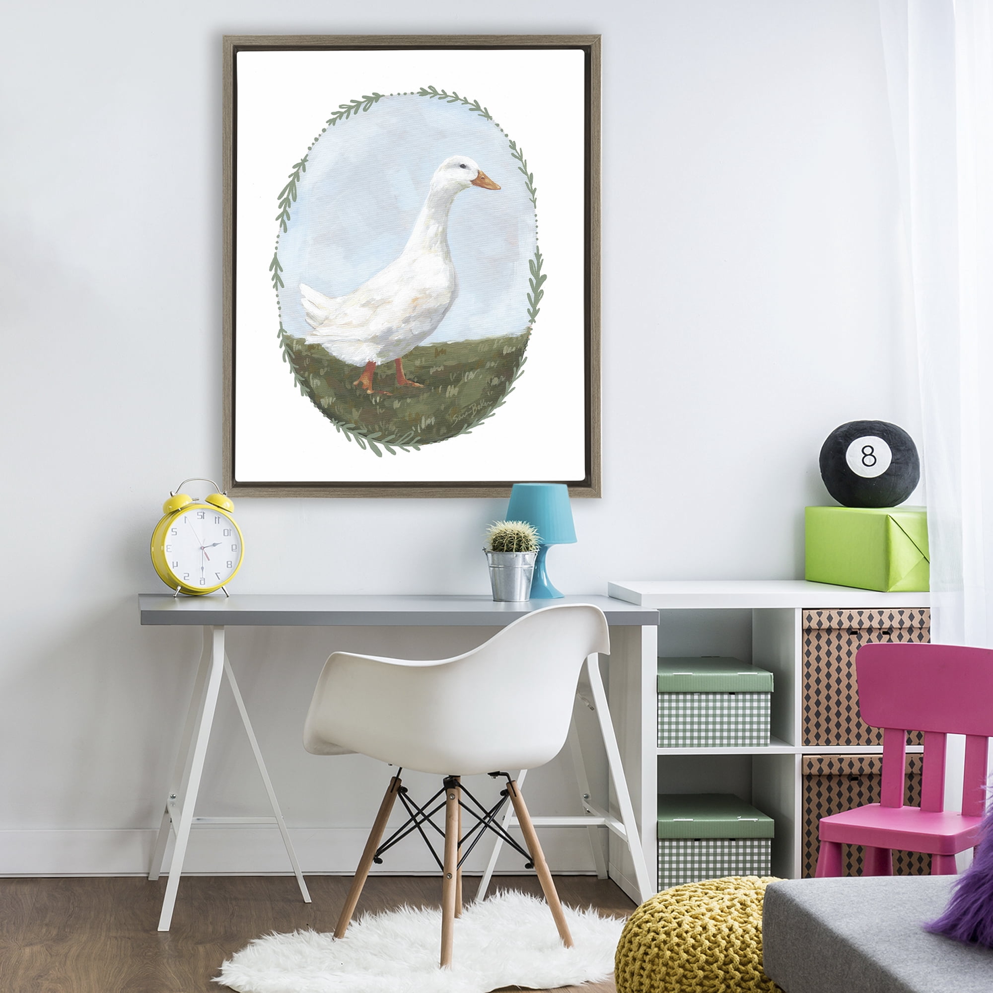 Stupell Industries Gentle Duck in Meadow Brown Framed Floater Canvas Wall Art, design by Sara Baker