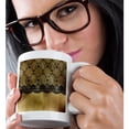 thumbnail image 2 of 3drose, Black Elegant Floral Lace on Luxury Chic Gold Metal Background, 11oz Magic Transforming Mug, 2 of 7