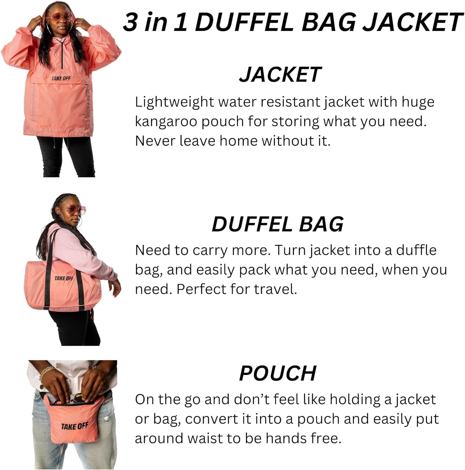 TAKE OFF Luggage Convertible Medium Duffle Bag Jacket Carrying Bag Travel Essentials