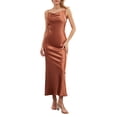 thumbnail image 2 of Faithtur Robe Longue Moulante pour Femmes Couleur Unie Bretelles Spaghetti Col Bénitier Robe Sans Manches Été Dos Nu Cami Robe, 2 of 9