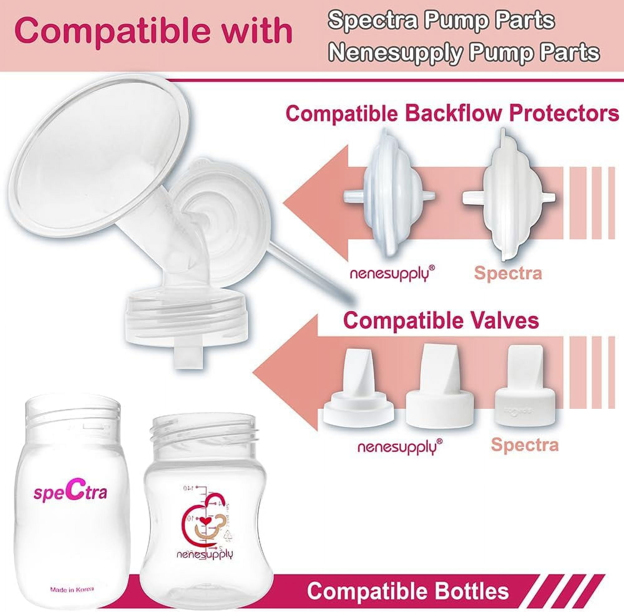 Nenesupply 21mm Flange Pump Parts Compatible with Spectra S2 S1 Breast Pumps Replacement Kit for Spectra Pump Parts S2 Parts S2 Accessories Include Flange Duckbill Valve Backflow Protector Bottles