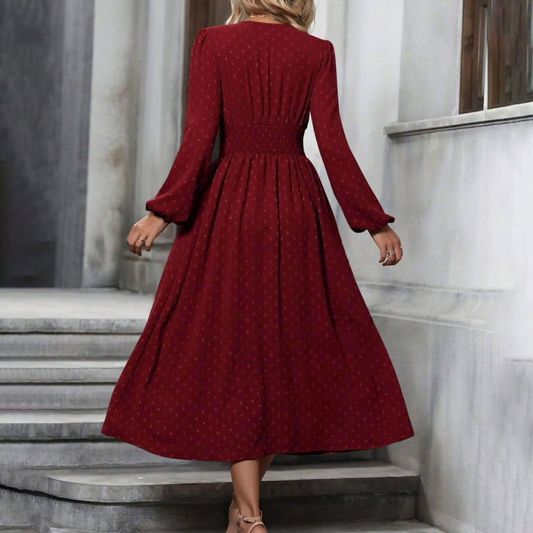Felirenzacia Womens Dresses Scoop Women Fashion Casual Chiffon Hedging  V-Neck Large Pendant Long Sleeve Floral Dress - Walmart.com