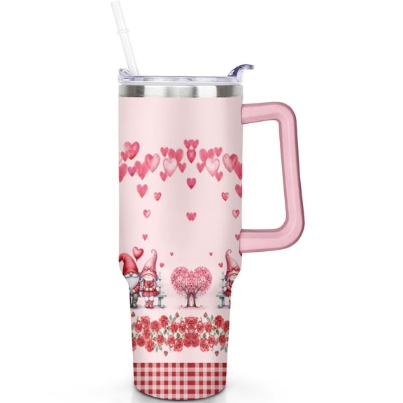 40 oz Valentine's Day Tumbler with Handle Flip Straw Lid Travel Valentine's Day 40oz Tumblers Lids Straws Vacuum Insulated Stainless Steel Leak Proof Cup Mug Gifts for Men Women