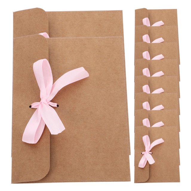 Raindrops 50Pcs Kraft Paper Envelopes with Ribbon Bow for Graduation and Birthday Party Invitations