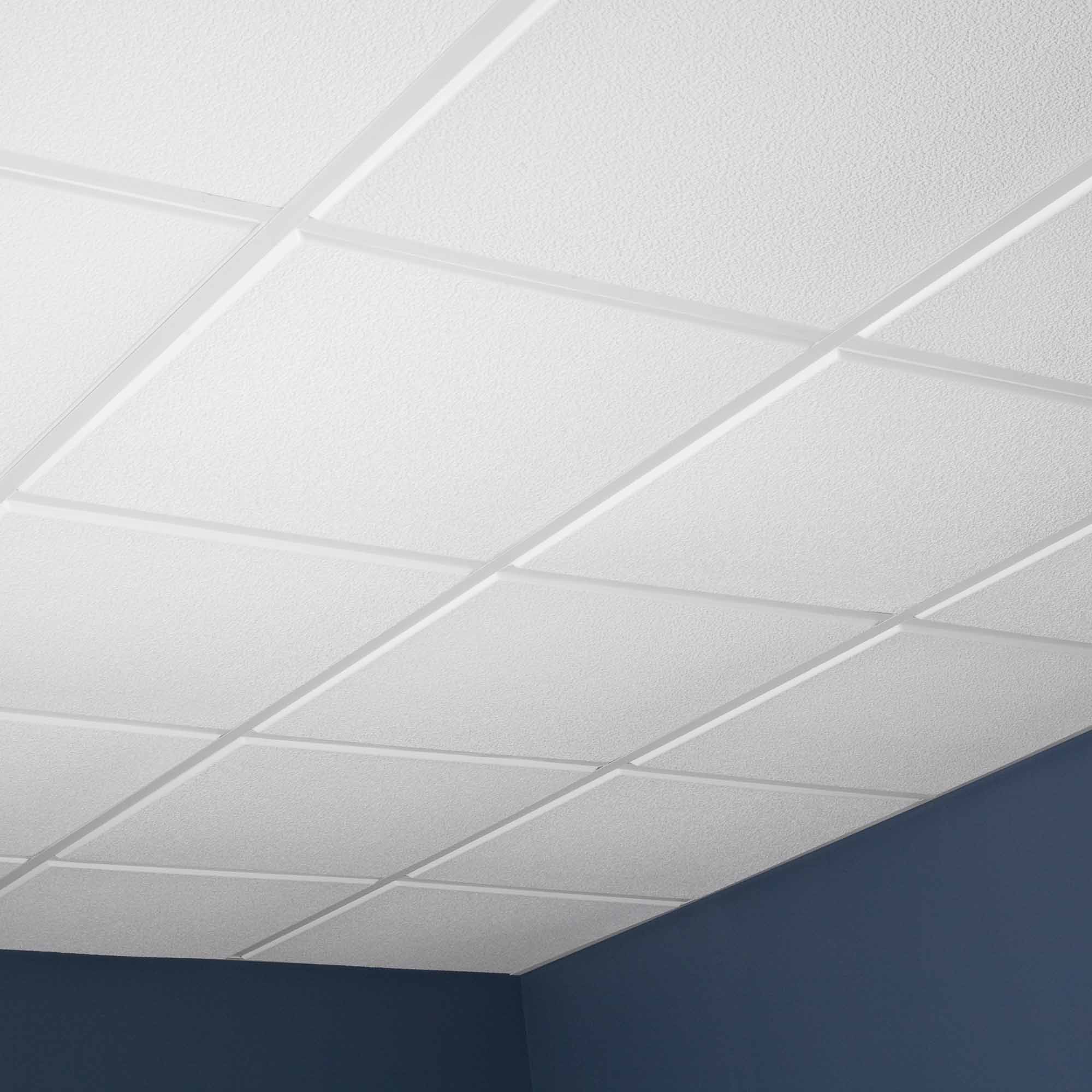 Genesis 2ft x 2ft White Stucco Pro Revealed Edge Ceiling Tiles - Easy Drop-in Installation – Waterproof, Washable and Fire-Rated - High-Grade PVC to Prevent Breakage - Package of 12 Tile