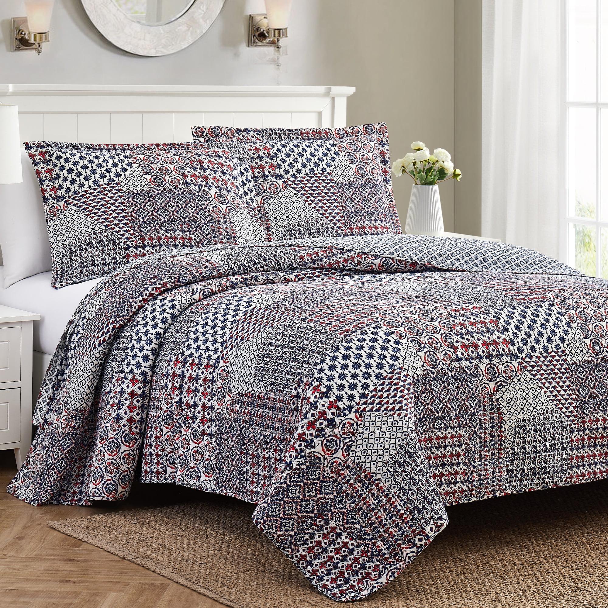 Modern Threads 3 Piece 100 Cotton Reversible Enzyme Washed Quilt Set