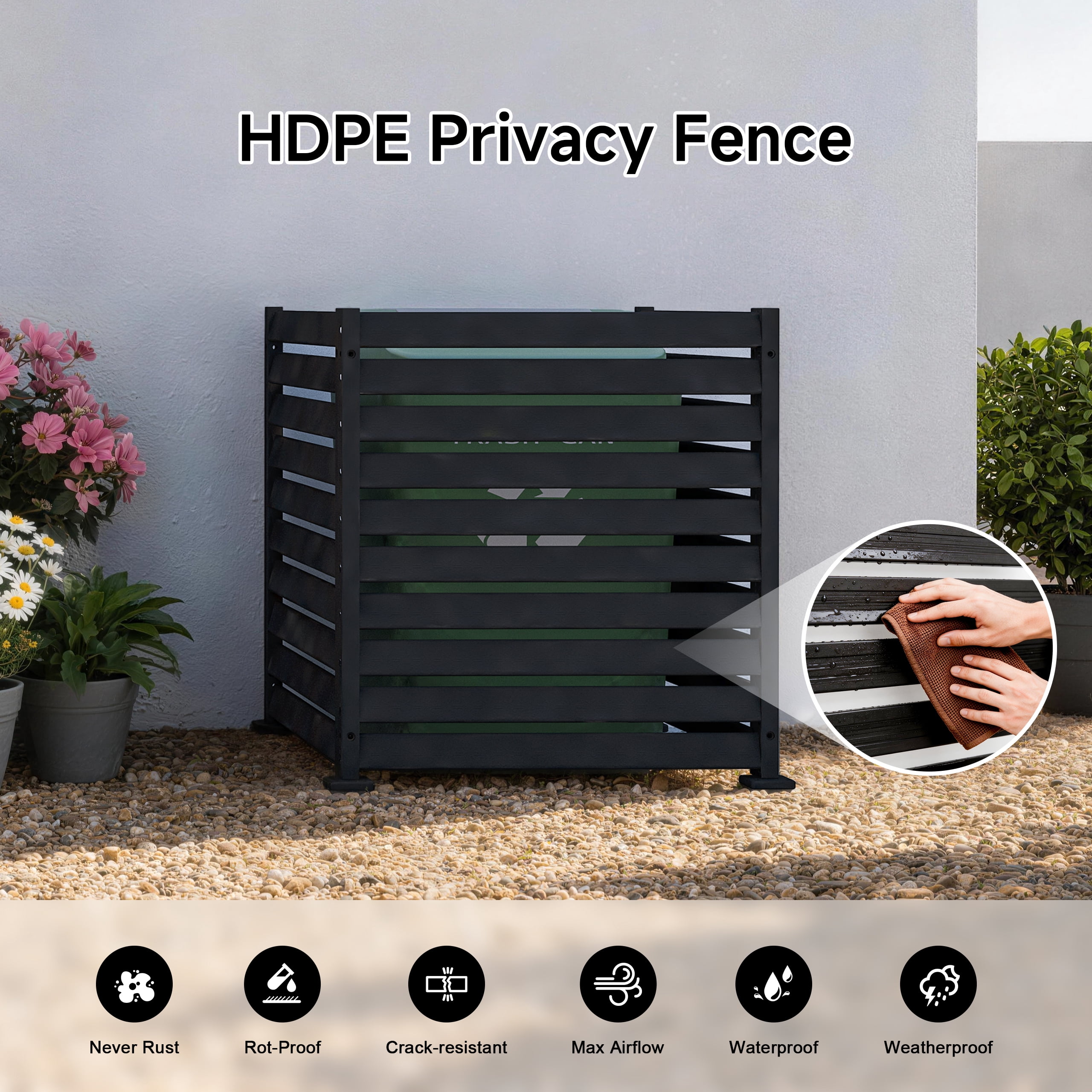 HDPE Outdoor Privacy Panels, 38"W x 42"H (3 Panels) Use As Air Conditioner Fence, Trash Can Enclosure, Pool Equipment Enclosure